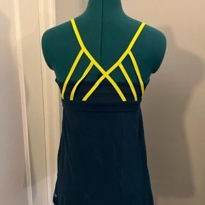 Lululemon Teal & Yellow Tank w/flattering straps and sheer detail - Sz 8